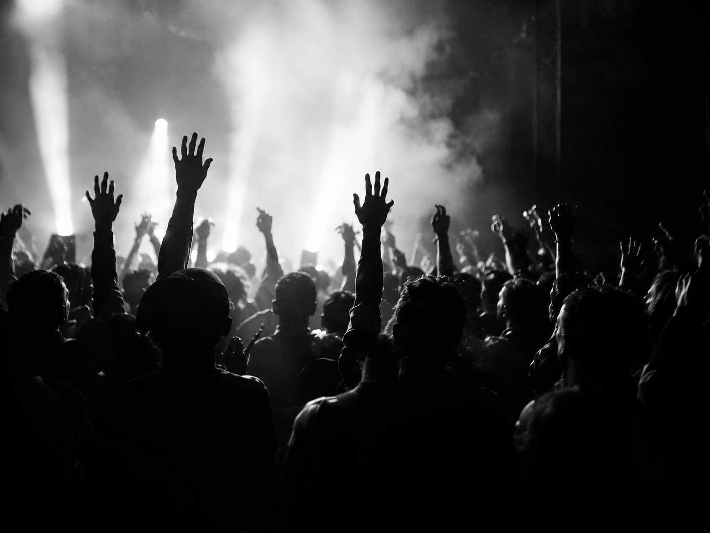 Audience raising hands at concert